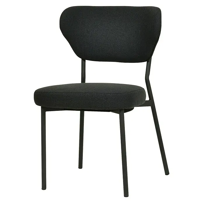 Feros Stapelstuhl Duko - Stahl, Sperrholz, Schaumstoff, Schwarz, B x T x H: 53 x 55 x 83 cm - Dieser stylische Stuhl mit dunklem Stoffbezug und schlankem Metallgestell ist ein echter Hingucker. Passt perfekt in jedes moderne Zuhause.