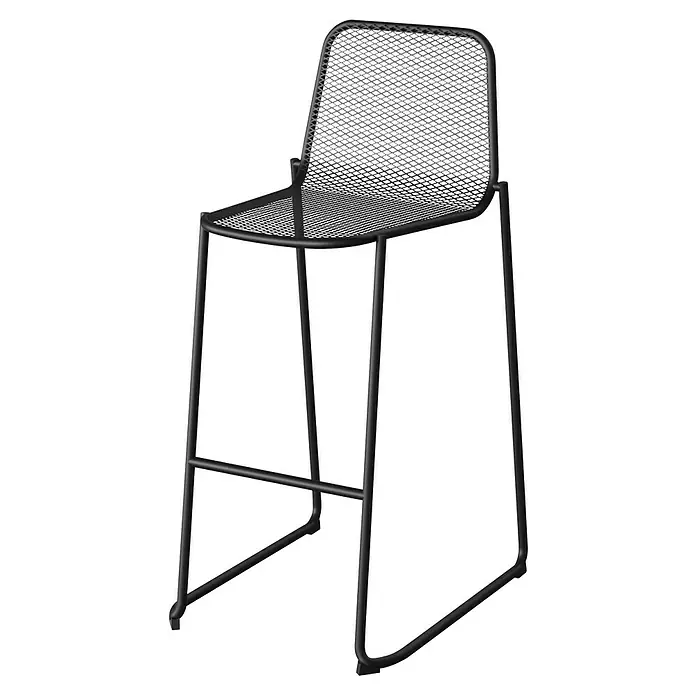 Feros Garten-Barhocker Mase - Stahl, Schwarz, B x T x H: 52 x 52 x 105 cm - Eleganter Barhocker mit schwarzem Metallgestell und filigranem Netzmuster. Ideal für moderne Küchen oder Bars, die einen Hauch von Industrie-Chic suchen.
