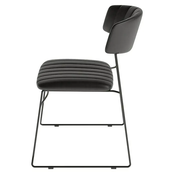 Feros Stapelstuhl Mundo - Stahl, Velours, Schwarz, B x T x H: 46,5 x 49 x 105 cm - Ein stilvoller grauer Stuhl mit gerippter Sitzfläche und Rückenlehne aus Stoff, ideal für moderne Essbereiche und Büros.