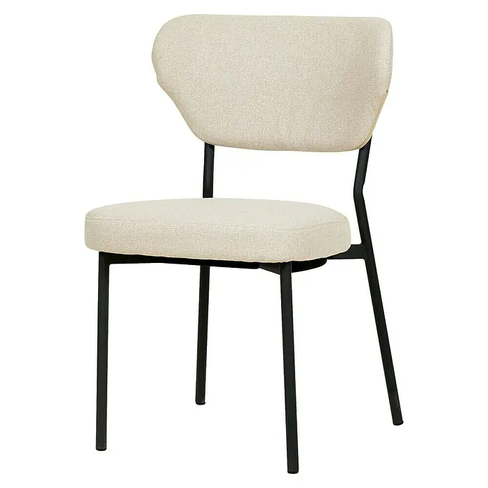 Feros Stapelstuhl Duko - Stahl, Sperrholz, Schaumstoff, Beige, B x T x H: 53 x 55 x 83 cm - Bild einer modernen Esszimmerstuhl mit beigem Polster und schwarzem Metallgestell, ideal für stilvolle Einrichtungen.