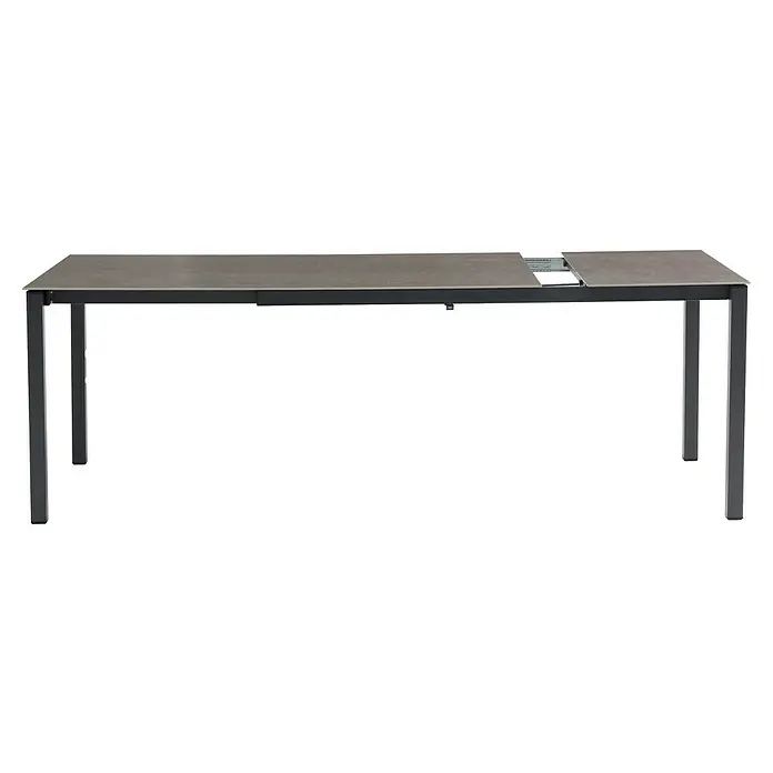 Barths Gartentisch Palazzo - L x B x H: 210 x 90 x 75 cm, Aluminium, Sintered Stone, Rechteckig, Ausziehbar, Anthrazit - Hier ist ein ausziehbarer Esstisch mit grauer Tischplatte und einem dunklen Metallgestell. Das ideale Möbelstück für Ihr Esszimmer.