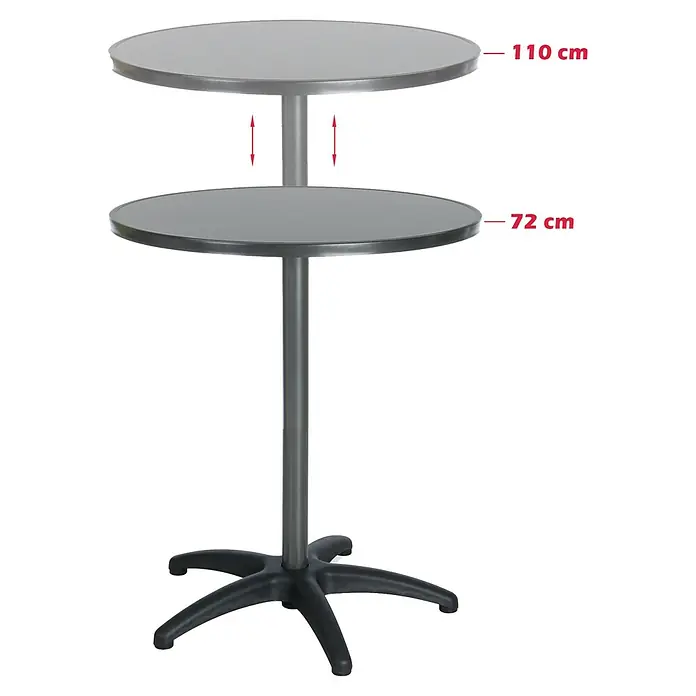 Barths Garten-Stehtisch rund - Ø x H: 70 x 72 cm, Stahl, Anthrazit - Höhenverstellbarer Stehtisch mit rundem Tischblatt und robustem Fußkreuz, ideal für Gastronomie und Events.