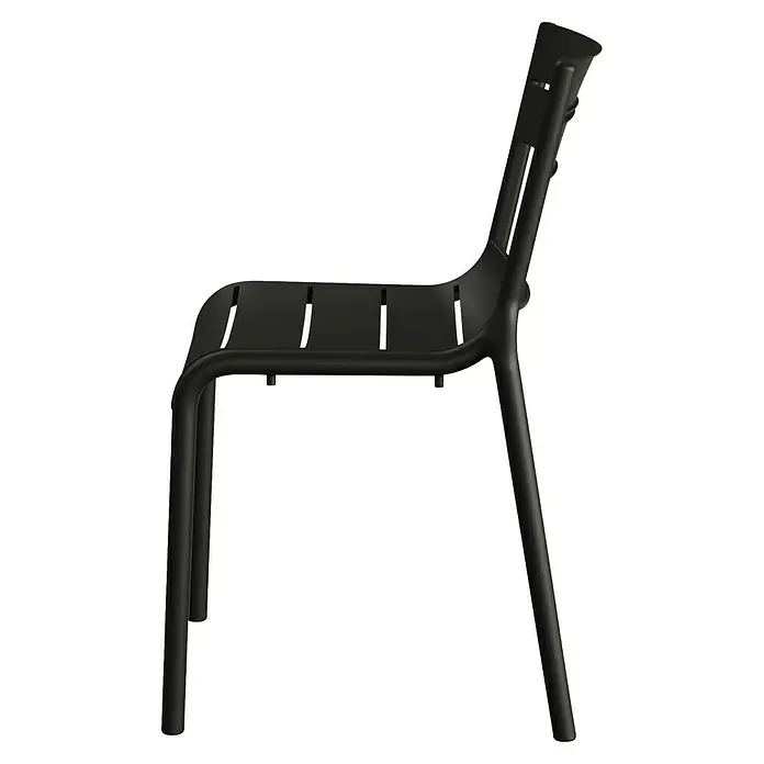 Stapelstuhl Calor - Polypropylen, Stapelbar, Schwarz, B x T x H: 49 x 55 x 82 cm - Seitenansicht eines modernen schwarzen Stuhls mit Lattenrost. Das schlichte Design macht diesen Stuhl zu einem vielseitigen Möbelstück.