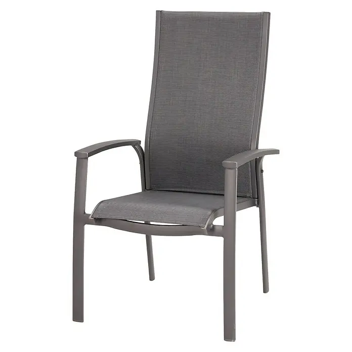 Gartensessel Larino - Aluminium, Textilene, Anthrazit, B x T x H: 63 x 68 x 110 cm - Grauer Stuhl mit Armlehnen und Netzrückenlehne, ideal für den Außenbereich, kombiniert Komfort und Stil.