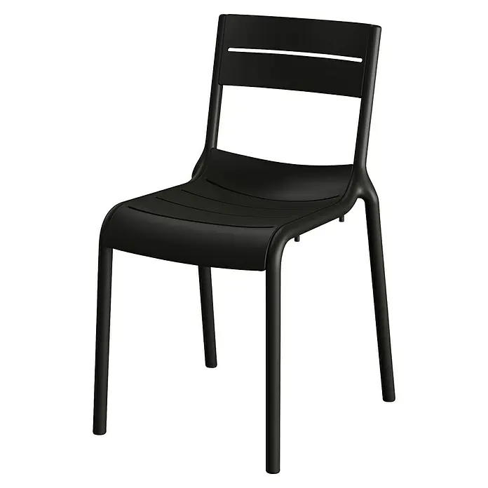 Stapelstuhl Calor - Polypropylen, Stapelbar, Schwarz, B x T x H: 49 x 55 x 82 cm - Schwarzer Stuhl mit horizontalen Streben im Sitz und Rücken, modernes Design für Innen und Aussen. Bequeme und stilvolle Sitzgelegenheit.