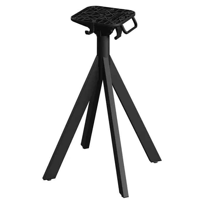 Feros Tischgestell Infinity - L x B x H: 60 x 60 x 60 cm, Edelstahl, Schwarz, Niedrig - Aufnahme einer dreibeinigen, höhenverstellbaren Hebebühne mit einer Gitterplatte oben, ideal für Werkstattarbeiten.
