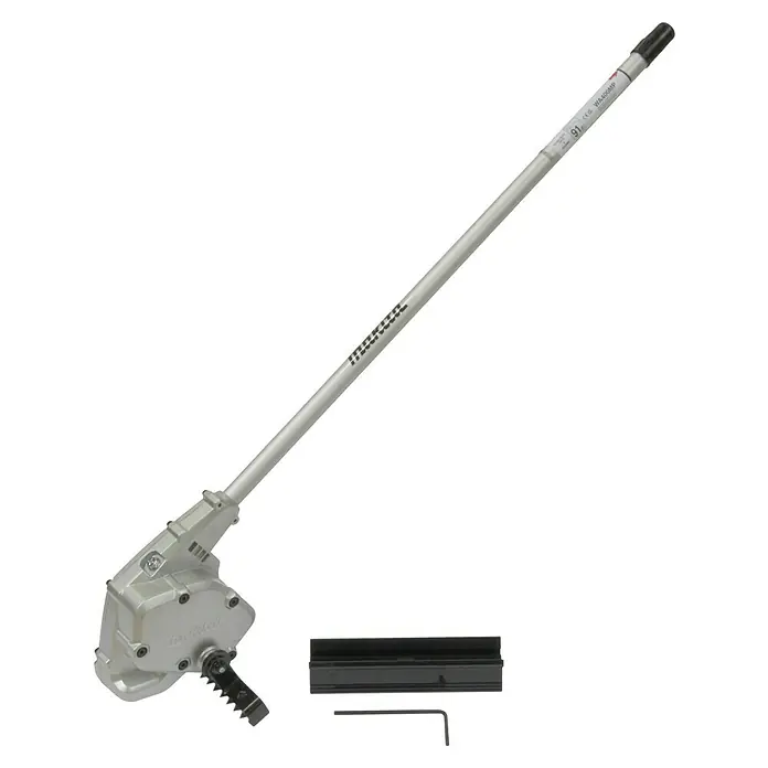 Makita Stahlrad für Motorhacke WA400MP - Passend für: DUX18, DUX60, UX01G - Abgebildet ist ein MotoRad Getriebemotor, ein Winkelgetriebe mit einem langen, silbernen Betätigungsarm und einer schwarzen Abdeckung.