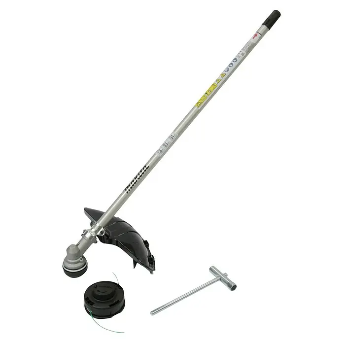 Makita Rasentrimmeraufsatz EM408MP - Passend für: DUX18, DUX60, UX01G - Abbildung eines Rasentrimmers mit Fadenspule und Werkzeug. Ideal für die Gartenpflege und das Trimmen von Rasenkanten.