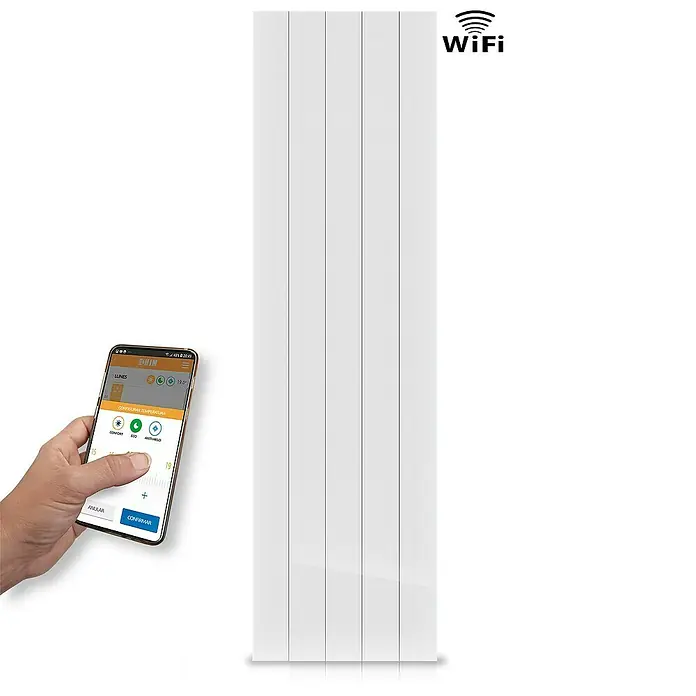 HJM Emisor térmico vertical WiFi AVA V - 1.500 W, Blanco, 10 x 42,1 x 150 cm, Cerámico - Radiador inteligente con función WiFi y control a través de la app del smartphone para una eficiente regulación de la temperatura.