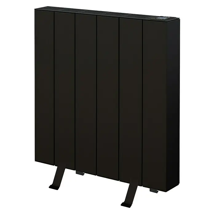 HJM Emisor térmico Elian - 1.000 W, Negro, 10 x 50,4 x 50 cm, Seco - Radiador eléctrico negro con seis paneles y pantalla digital, ideal para calentar espacios habitables.