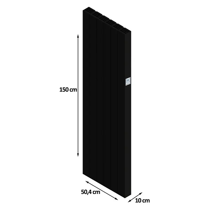 HJM Emisor térmico vertical WiFi AVA V - 2.000 W, Negro, 10 x 50,4 x 150 cm, Cerámico - Radiador negro de 150 cm de alto, 50,4 cm de ancho y 10 cm de profundidad, diseñado para una calefacción eficiente.