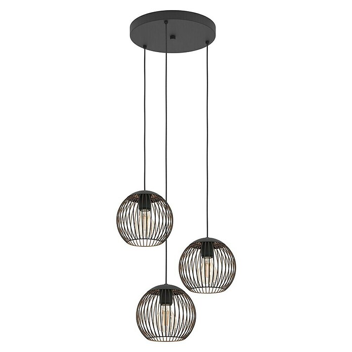 EGLO pendellamp CARLTON 1, 1 lichtbron Vintage pendelarmatuur, retro hanglamp van staal, kleur: zwart, koper, fitting: E27, 38,5 cm