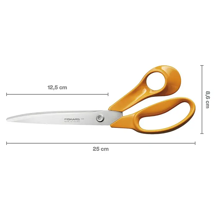 Fiskars Universalschere Classic - Rechtshänder, 25 cm, Farbe: Orange - Fiskars-Schere mit orangefarbenen Griffen und silberfarbenen Klingen. Perfekt für präzise Schnitte und komfortables Handling.