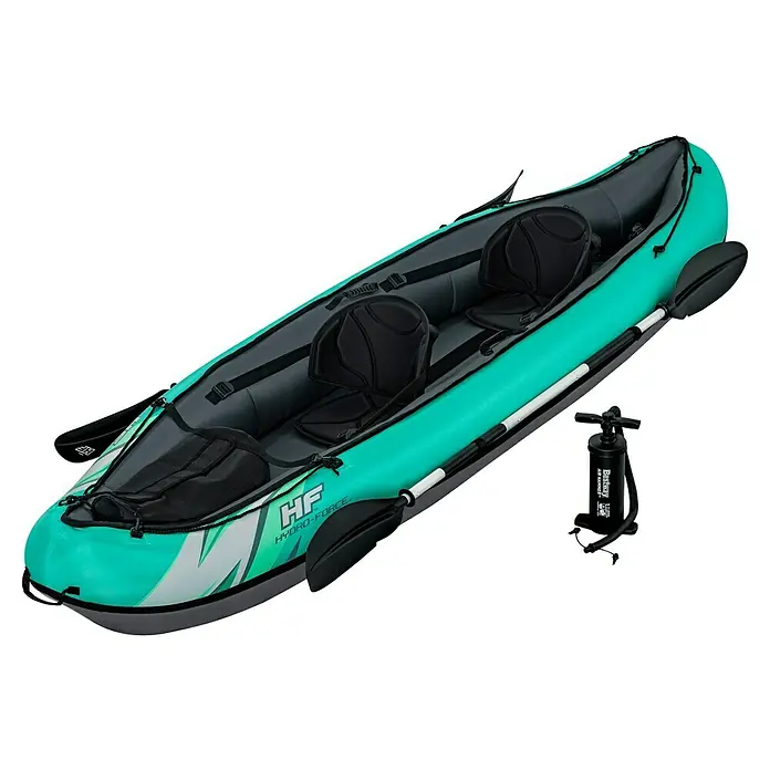 Bestway Hydro Force Kajak Ventura Elite™ X2 - L x B: 330 x 86 cm, Nutzlast: 200 kg, Geeignet für: 2 Personen - Ein aufblasbares Hydro-Force Kajak für zwei Personen, ideal für Freizeitfahrten auf dem Wasser, mit Paddel und Luftpumpe.