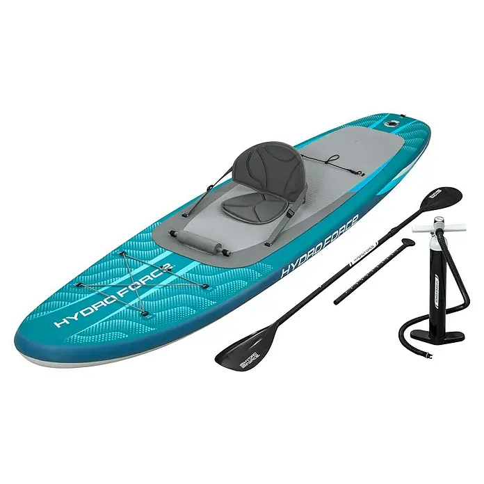 Bestway Hydro Force SUP-Board-Set Aqua Drifter™ mit Sitz - L x B x H: 335 x 91,5 x 15 cm, Nutzlast: 150 kg, Aufblasbar, Grün - Aufblasbares Hydro Force Kajak-Set mit Sitz, Paddel und Pumpe, ideal für Paddelabenteuer.