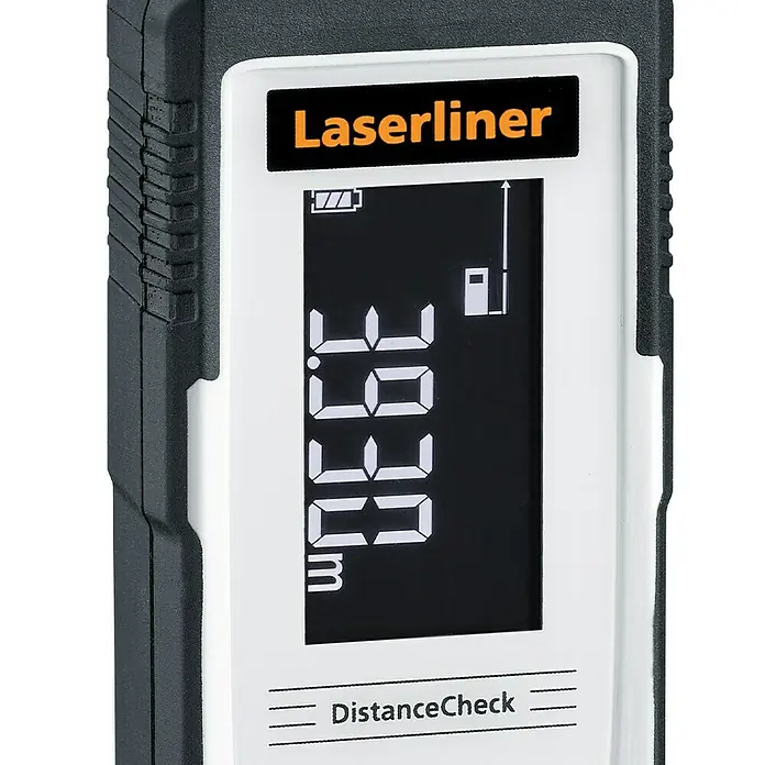 Laserliner Laserentfernungsmesser - Messbereich: 0,05 - 25 m - Nahaufnahme eines Laserliner DistanceCheck-Geräts, das eine Messung von 39,30 m auf dem Display anzeigt.