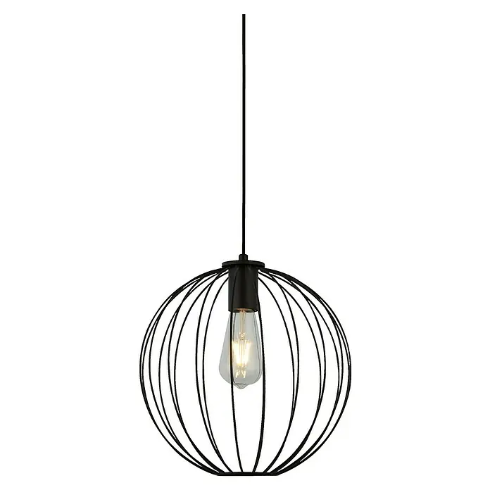 Searchlight Pendelleuchte Rondo - 60 W, L x B x H: 30 x 30 x 31 cm, Schwarz, E27 - Die moderne Hängeleuchte besticht durch ihr offenes, kugelförmiges Design aus schwarzem Metall, das ein warmes Licht von der Glühbirne freisetzt.