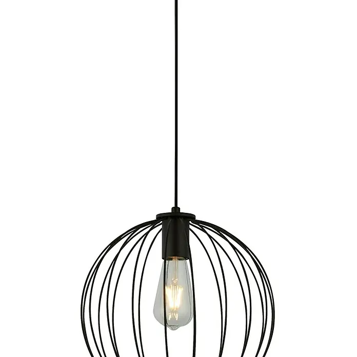 Searchlight Pendelleuchte Rondo - 60 W, L x B x H: 30 x 30 x 31 cm, Schwarz, E27 - Schwarze Pendelleuchte mit Glühbirne und Metallkäfig, ideal für moderne Innenräume. Stilvolle Beleuchtung für Wohn- und Essbereich.