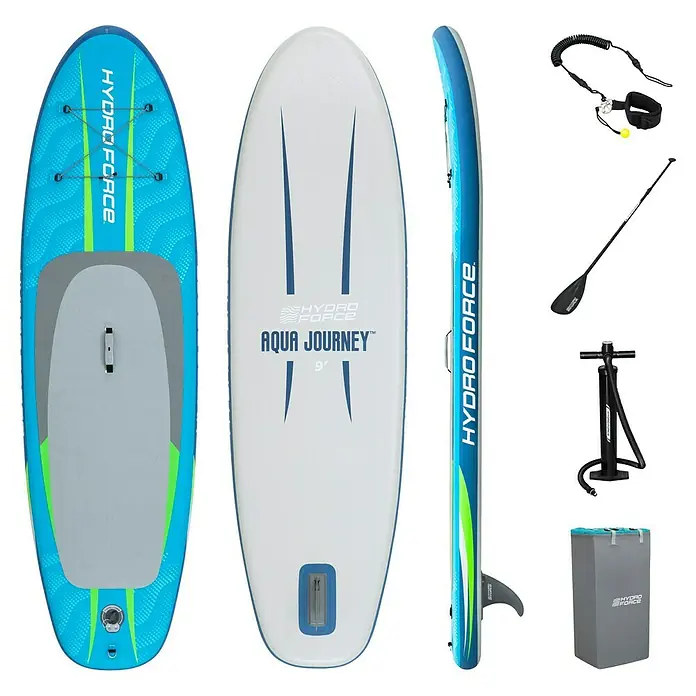 Bestway Hydro Force SUP-Board-Set Aqua Journey - L x B x H: 274 x 76 x 12 cm, Nutzlast: 100 kg, Aufblasbar, Blau/Weiß - Hydro Force Aqua Journey Paddleboard-Set mit Paddel, Pumpe und Tragetasche für unbeschwerten Wassersport.
