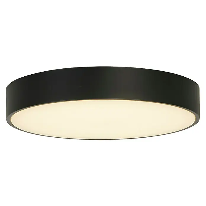 Searchlight LED-Deckenleuchte rund Palma - 12 W, Ø x H: 25 x 4 cm, Schwarz, Warmweiß - Schwarze LED-Deckenleuchte mit runder Form und warmweißem Licht. Ideal für moderne Wohnräume und Büros.