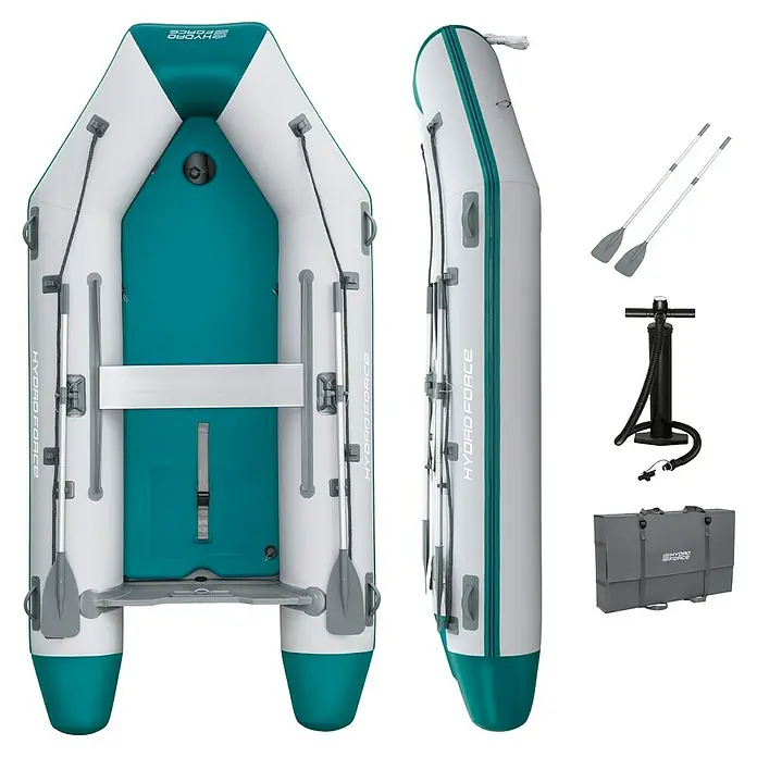 Bestway Hydro Force Schlauchboot-Set Mirovia Pro™ - L x B x H: 330 x 162 x 44 cm, Geeignet für: Max. 5 Personen, Nutzlast: 640 kg - Ein aufblasbares Hydro-Force-Schlauchboot in Weiß und Grün, zusammengepackt mit Zubehör. Ideal für Wassersport und Freizeit.