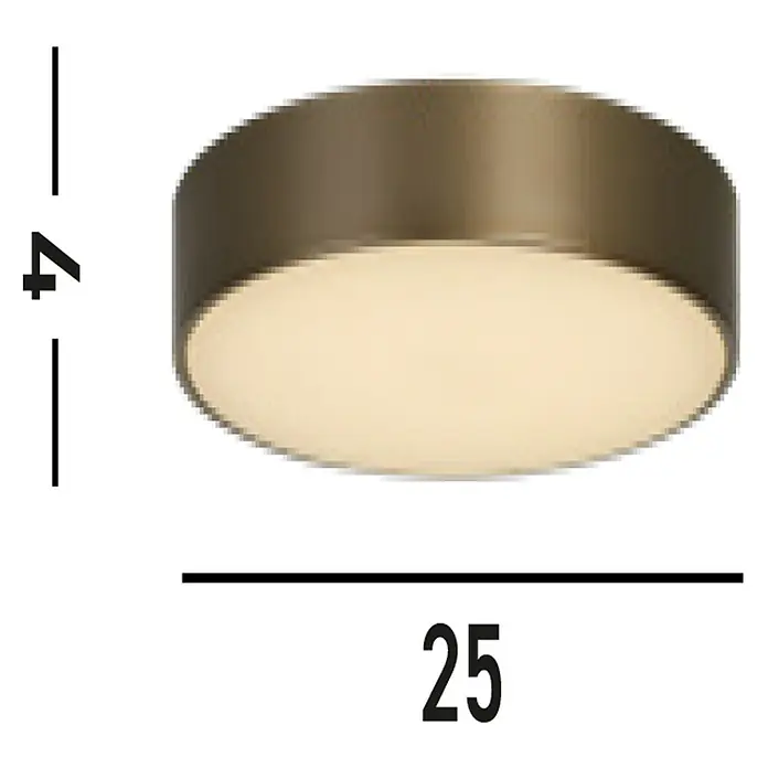 Searchlight LED-Deckenleuchte rund Palma - 12 W, Ø x H: 25 x 4 cm, Bronze, Warmweiß - Nahaufnahme einer bronzefarbenen Deckenleuchte mit Abmessungen, die auf dem Bild angezeigt werden.