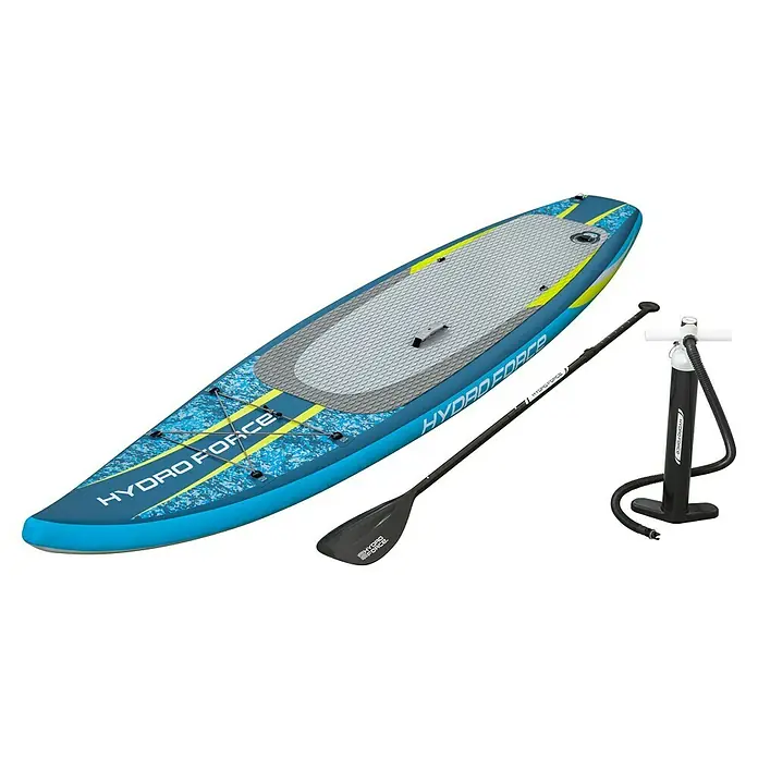 Bestway Hydro Force SUP-Board Aqua Glider™ - L x B x H: 320 x 79 x 12 cm, Nutzlast: 110 kg, Aufblasbar - Bild eines Hydro-Force Aqua Journey Stand-Up-Paddleboards mit Paddel und Pumpe. Ideal für unvergessliche Paddeltouren.