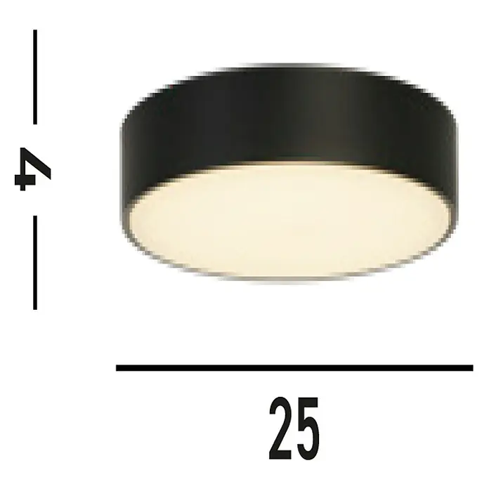 Searchlight LED-Deckenleuchte rund Palma - 12 W, Ø x H: 25 x 4 cm, Schwarz, Warmweiß - Abbildung einer runden, schwarzen Deckenleuchte mit den Maßen 25 x 4 cm.