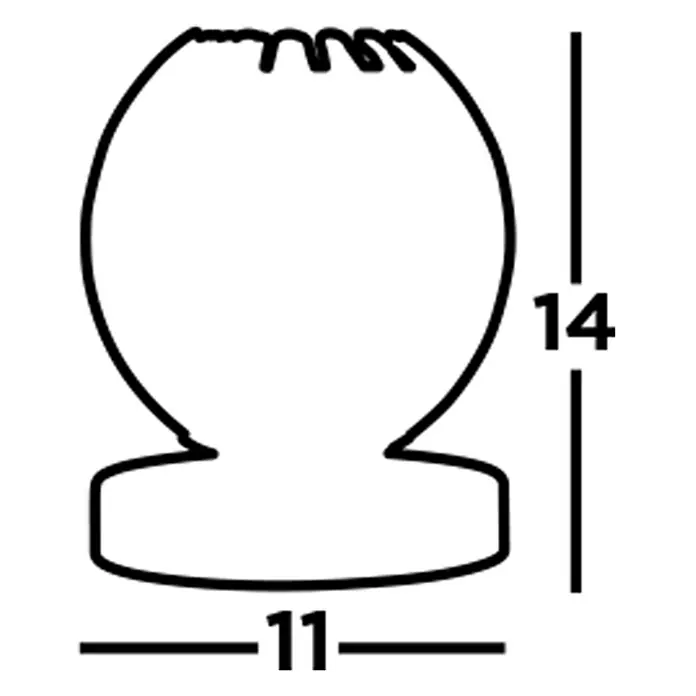 Searchlight Tischleuchte Claw - 33 W, L x B x H: 11 x 11 x 14 cm, Chrom, G9 - Eine Strichzeichnung einer dekorativen Vase mit Maßangaben: 14 in der Höhe und 11 in der Breite.