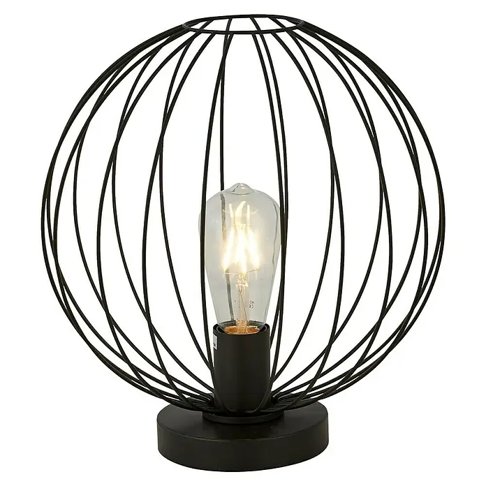 Searchlight Tischleuchte Rondo - 60 W, L x B x H: 30 x 30 x 32,5 cm, Schwarz, E27 - Stimmungsvolle Tischleuchte mit einem schwarzen Käfigdesign und einer klaren Glühbirne, die ein warmes Licht verbreitet. Perfekt für gemütliche Abende.