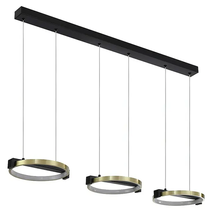 Searchlight LED-Pendelleuchte Aerial - 35 W, L x B x H: 106 x 25 x 10 cm, Schwarz/ Gold, Warmweiß - Elegante Hängeleuchte mit drei goldenen Ringen und schwarzer Aufhängung. Die moderne Leuchte sorgt für stilvolle Beleuchtung.