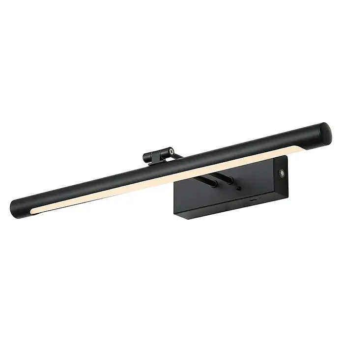 Searchlight LED-Bilderleuchte Holton - 3 W, L x B x H: 18 x 45,5 x 18 cm, Schwarz - Eine Nahaufnahme einer schwarzen Bilderleuchte mit LED-Beleuchtung und verstellbarem Arm, ideal zur Akzentuierung von Kunstwerken.
