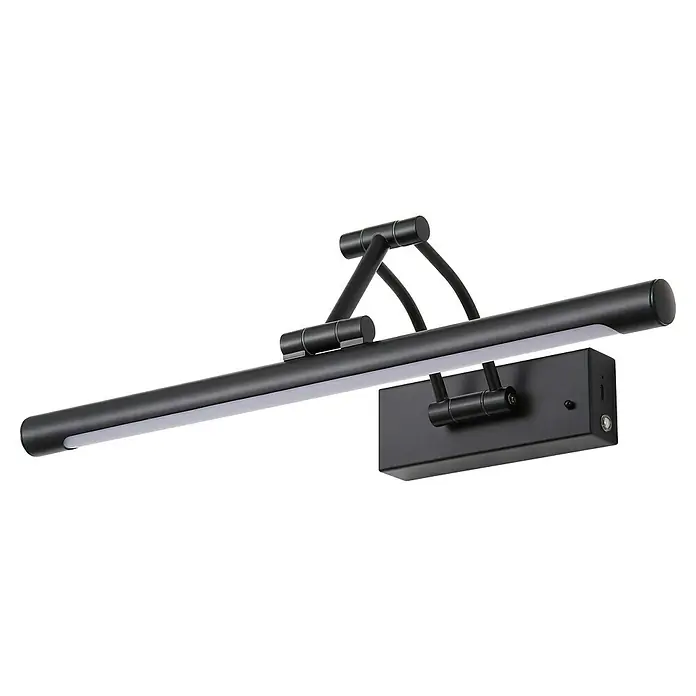 Searchlight LED-Bilderleuchte Herron - 3 W, L x B x H: 29,5 x 43,5 x 29,5 cm, Schwarz - Nahaufnahme einer schwarzen, modernen Bilderleuchte mit LED-Beleuchtung, die ein Kunstwerk stilvoll in Szene setzt.