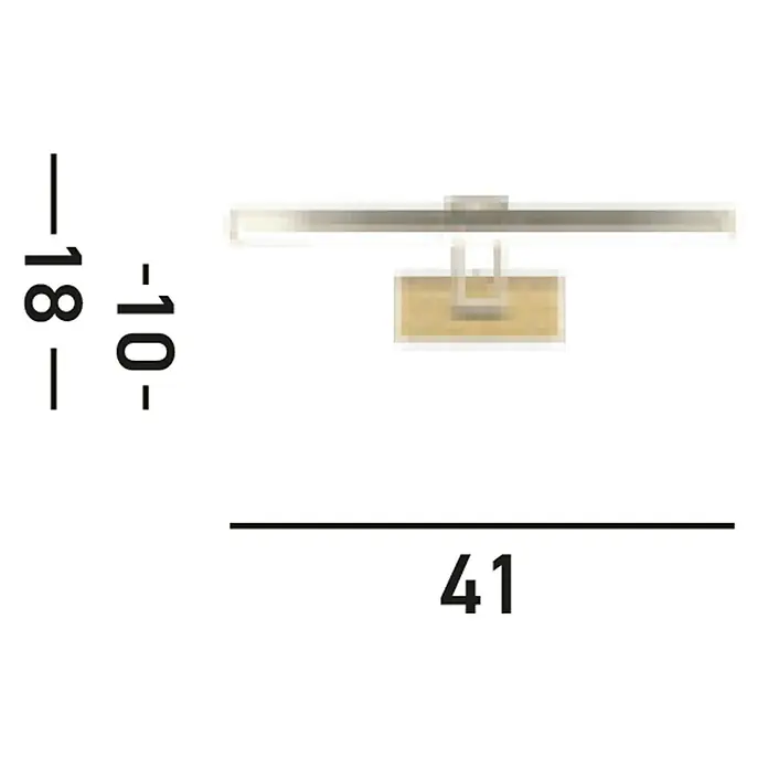 Searchlight LED-Bilderleuchte Rhodes - 9 W, L x B x H: 18 x 40 x 18 cm, Messing - Abbildung einer stilvollen Wandleuchte mit den Maßen 41 cm Länge, 18 cm Höhe und 10 cm Tiefe, ideal für modernes Interieur.
