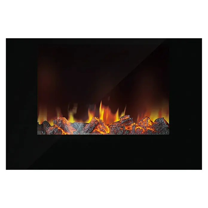 Fulmo Chimenea eléctrica Arizona - Negro, 900 W - 1.800 W, 17 x 73 x 51 cm - Chimenea eléctrica con llamas y troncos simulados, en un marco negro moderno para un calor acogedor.
