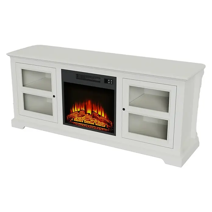 Fulmo Mueble para chimenea Rubens - 40 x 119 x 81 cm, Blanco, Madera - Mueble multimedia blanco con chimenea eléctrica, que aporta calidez y ambiente a cualquier habitación. Diseño elegante y almacenamiento práctico.