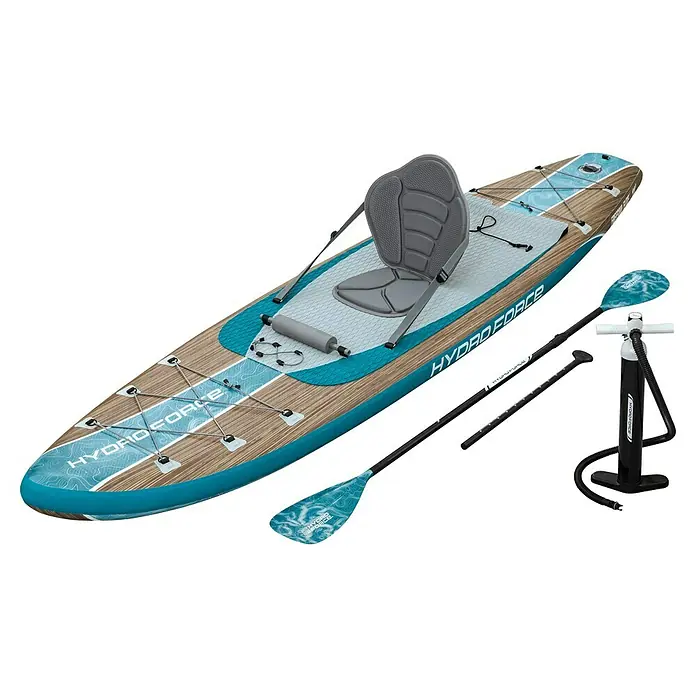 Bestway Hydro Force SUP-Board-Set Freesoul Elite™ mit Sitz - L x B x H: 335 x 84 x 15 cm, Nutzlast: 150 kg, Aufblasbar, Blau/Braun - Ein Hydro-Force-Stand-Up-Paddleboard mit Sitz, Paddel und Pumpe, ideal für entspannte Ausflüge auf dem Wasser und sportliche Aktivitäten.