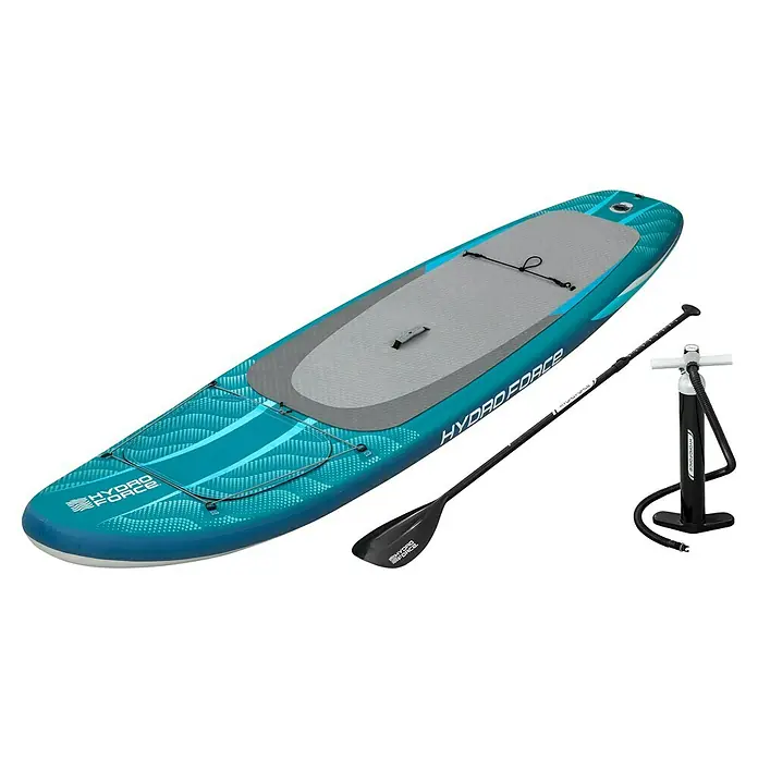 Bestway Hydro Force SUP-Board-Set Aqua Drifter™ View - L x B x H: 335 x 91,5 x 15 cm, Nutzlast: 140 kg, Aufblasbar, Grau/Blau - Aufblasbares Hydro Force SUP-Board mit Paddel und Pumpe für ein tolles Stand-Up-Paddling-Erlebnis auf dem Wasser.