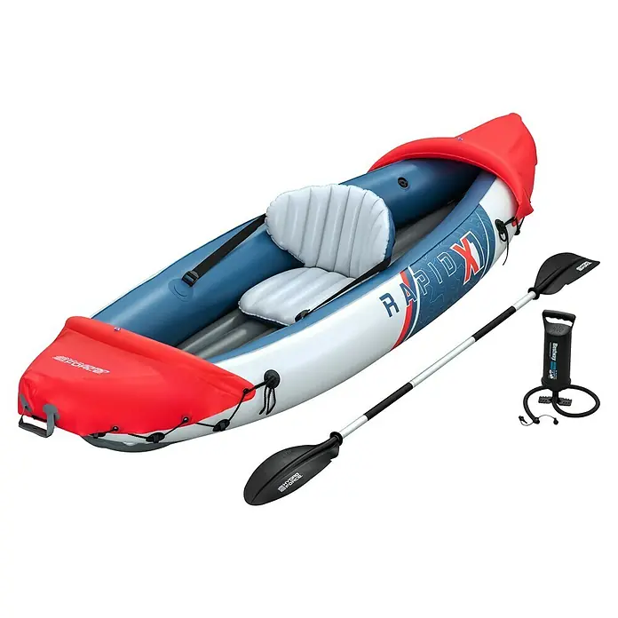 Bestway Hydro Force Kajak Rapid X1 - L x B: 290 x 91 cm, Nutzlast: 120 kg, Geeignet für: 1 Person - Aufblasbares Kajak Rapid X2 mit Paddel und Pumpe für spannende Wasserabenteuer. Optimal für Seen und ruhige Flüsse.