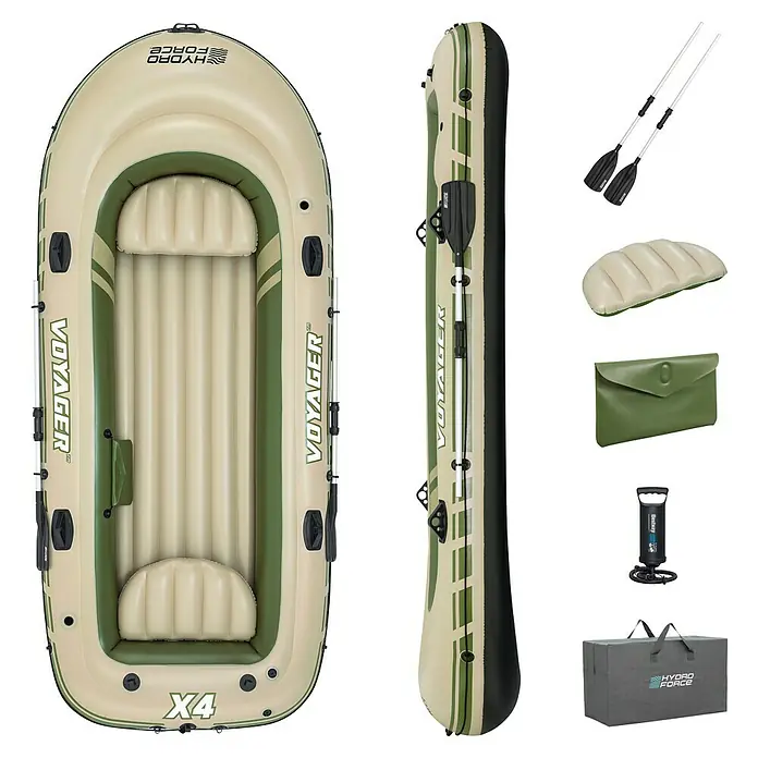 Bestway Hydro Force Schlauchboot Voyager™ X4 - L x B x H: 350 x 145 x 49 cm, Geeignet für: Max. 4 Personen, Nutzlast: 480 kg - Aufblasbares Hydro-Force Voyager X4 Schlauchboot-Set für 4 Personen, ideal für Seen und Flüsse, inklusive Paddel und Pumpe.