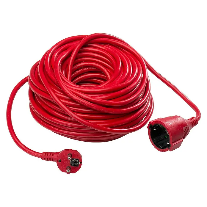 as-schwabe Verlängerungskabel H05VV-F 3G1,5 - 50 m, Rot, IP20, H05VV-F - Aufgerolltes, rotes Verlängerungskabel mit Stecker und Kupplung. Ideal für den Innen- und Außenbereich zur Stromversorgung.