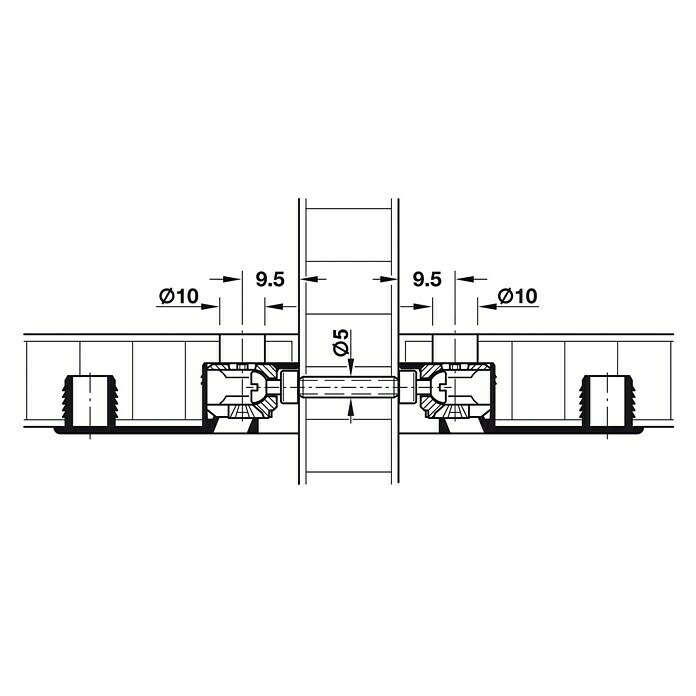 Häfele GewindehülseLänge: 15 mm, Passend für: Holzdicken 24 - 26 mm Front View