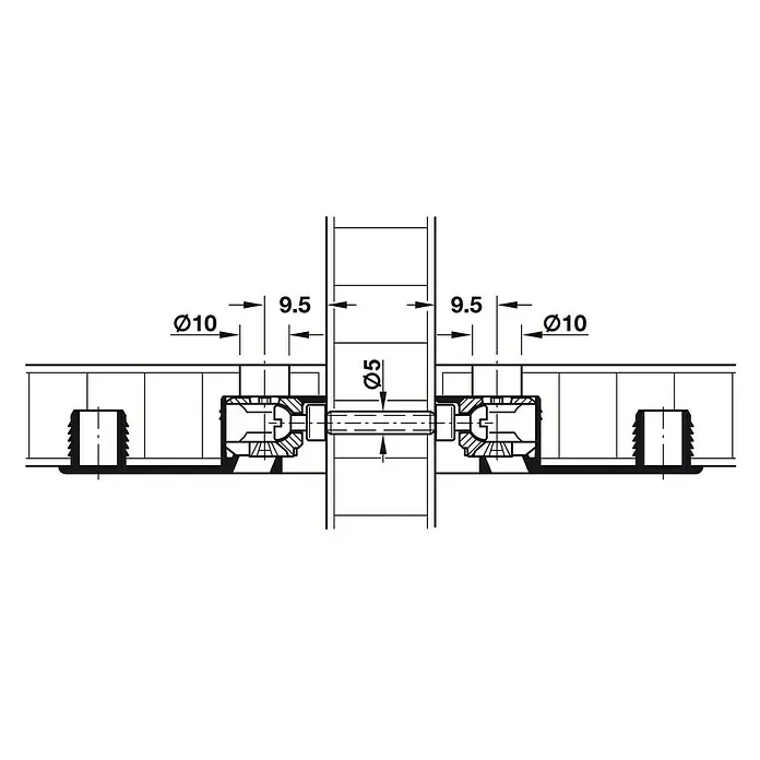 Häfele Casquillo roscado - Largo: 15 mm, Específico para: Espesor de la madera 24 - 26 mm - Esquema de unión de muebles con dimensiones para instrucciones de montaje o dibujos técnicos.