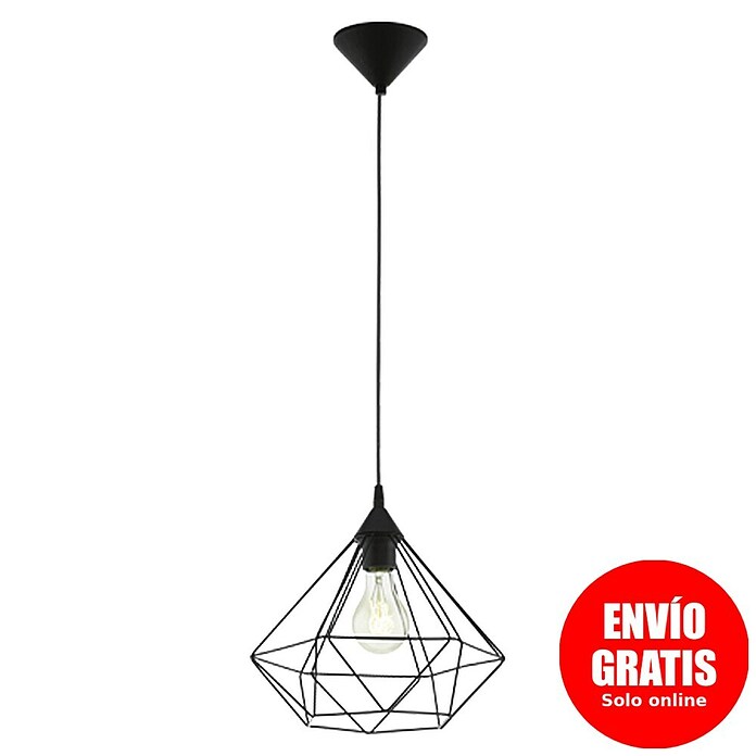 Eglo Tarbes Lámpara colgante redonda (Negro, Altura: 110 cm, Potencia máx.: 60 W, E27, 1 luz, Diámetro: 32,5 cm)