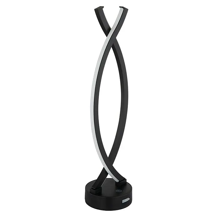 Globo LED-Tischleuchte Hela - Höhe: 41 cm, Schwarz, Warmweiß - Das Bild zeigt eine moderne DNA-Tischleuchte in Schwarz und Weiß. Die Lampe hat ein einzigartiges spiralförmiges Design und einen runden Sockel.