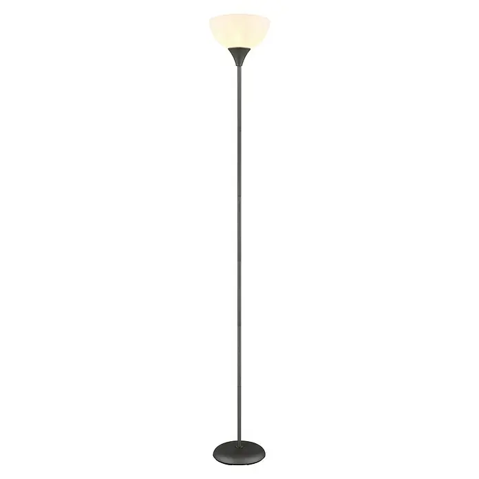 Globo Stehleuchte Wilbur - Höhe: 178,5 cm, Titan, Lampenfassung: E27 - Eine elegante Stehlampe mit einem schlanken, dunklen Ständer und einem hellen, runden Lampenschirm, ideal für jede moderne Inneneinrichtung.