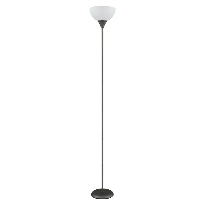 Globo Stehleuchte Wilbur - Höhe: 178,5 cm, Titan, Lampenfassung: E27 - Elegante Stehlampe mit einem schlanken, grauen Ständer und einem weißen, schirmförmigen Diffusor für sanftes Licht. Perfekt für moderne Wohnräume.