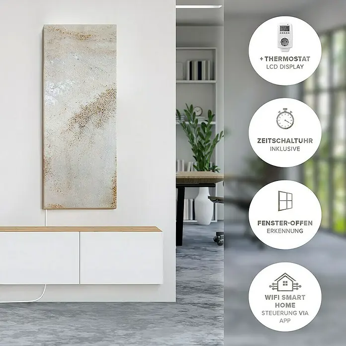 Marwona Infrarotheizkörper Infrarotheizung - B x H: 40 x 100 cm, 800 W, Shiva 800 Watt Smart Home - Elegantes Infrarot-Heizpaneel mit Thermostat, LCD-Display, Zeitschaltuhr, Fenster-offen-Erkennung und WiFi Smart Home Steuerung.
