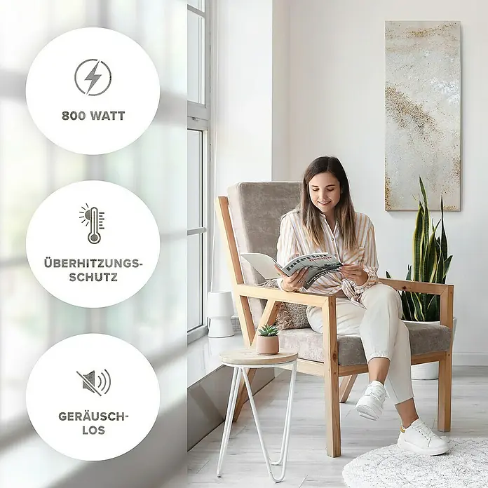 Marwona Infrarotheizkörper Infrarotheizung - B x H: 40 x 100 cm, 800 W, Shiva 800 Watt Smart Home - Abbildung eines Heizlüfters mit 800 Watt Leistung, Überhitzungsschutz und geräuschlosem Betrieb. Ideal für gemütliche Stunden.
