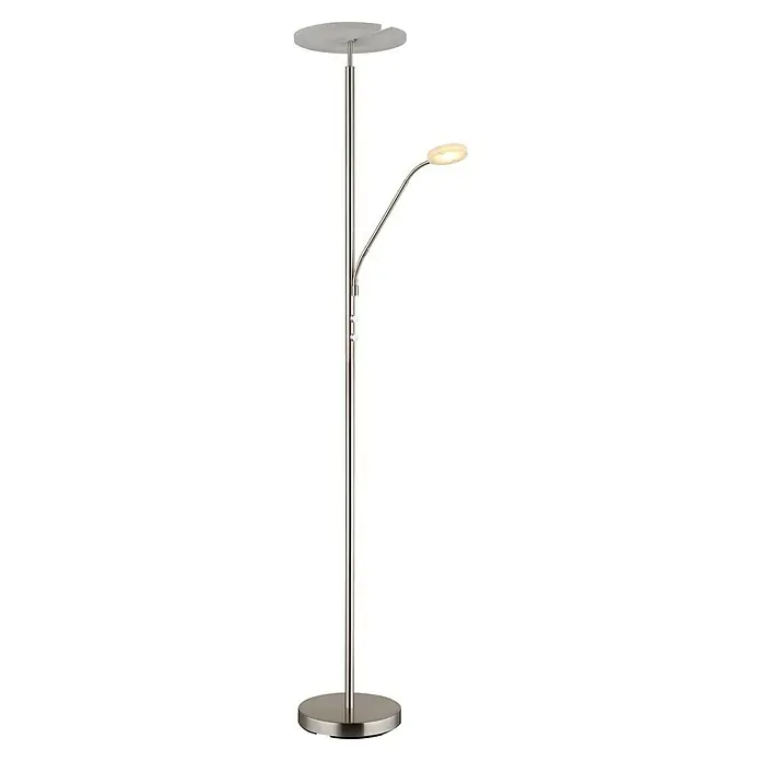 Globo LED-Deckenfluter Stanford - 28 W, Höhe: 180 cm, Nickel, Warmweiß - Elegante Stehleuchte mit verstellbarem Lesearm und Deckenfluter, ideal für Wohn- und Arbeitsbereiche. Das Licht ist dimmbar und sorgt für angenehme Atmosphäre.